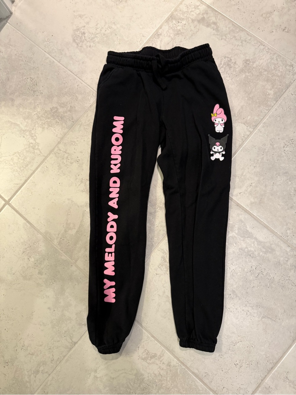 Sanrio Black Joggers with Pink My Melody & Kuromi Graphics